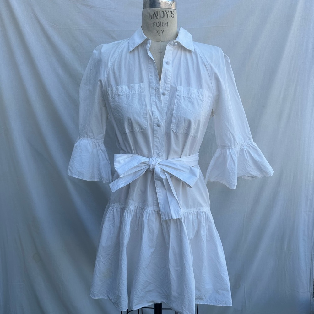 10 Crosby Derek Lam White Mini Dress with Ruffle Sleeves